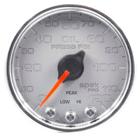 Autometer Spek-Pro Gauge Oil Press 2 1/16in 120psi Stepper Motor W/Peak & Warn Slvr/Chrm - Burkken Auto Parts