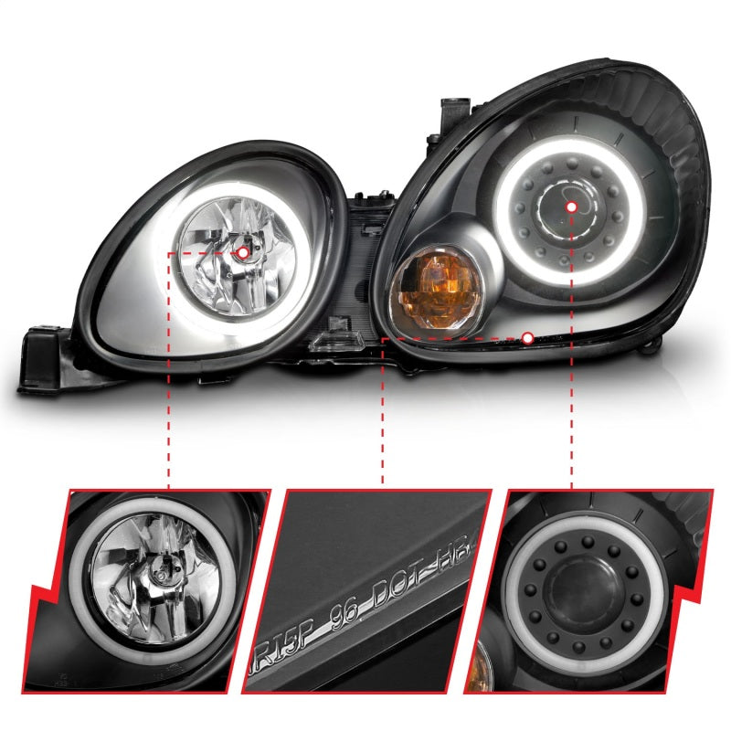 ANZO 1998-2005 Lexus Gs300 Projector Headlights w/ Halo Black - Burkken Auto Parts