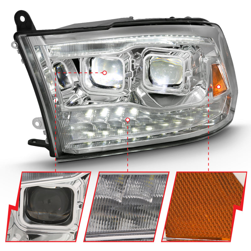 ANZO 2009-2018 Dodge Ram 1500 Led Projector Plank Style Switchback H.L Halo Chrome Amber (OE Style) - Burkken Auto Parts