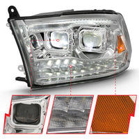 ANZO 2009-2018 Dodge Ram 1500 Led Projector Plank Style Switchback H.L Halo Chrome Amber (OE Style) - Burkken Auto Parts