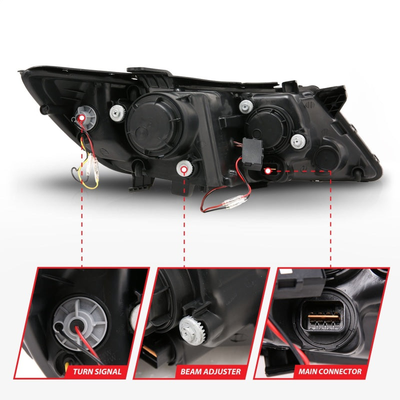 ANZO 2011-2013 Kia Optima Projector Headlights w/ Halo Black (CCFL) - Burkken Auto Parts