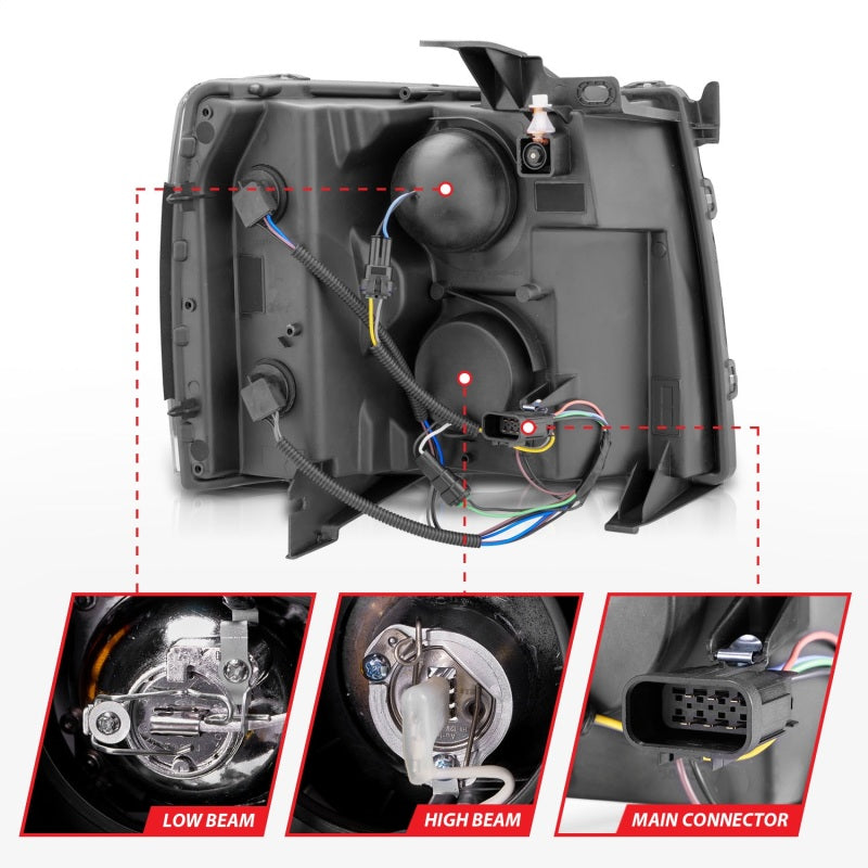 ANZO 2007-2013 Chevrolet Silverado 1500 Projector Headlights w/ Halo Black - Burkken Auto Parts