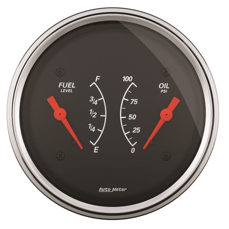 AutoMeter Gauge Dual Fuel & Oilp 3-3/8in. 0 Ohm(e) to 90 Ohm(f)& 100PSI Elec Designer Black - Burkken Auto Parts