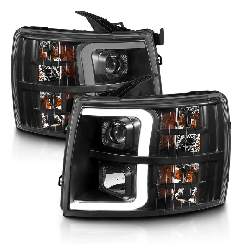 ANZO 07-13 Chevrolet Silverado 3500 Projector Headlights - Black Amber - Burkken Auto Parts