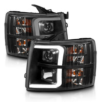 ANZO 07-13 Chevrolet Silverado 3500 Projector Headlights - Black Amber - Burkken Auto Parts