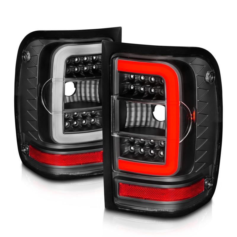 ANZO 2001-2011 Ford  Ranger LED Tail Lights w/ Light Bar Black Housing Clear Lens - Burkken Auto Parts