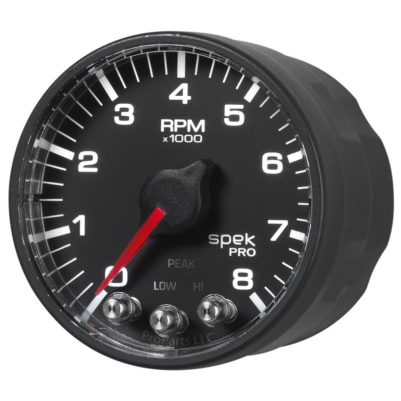 Autometer Spek-Pro Black 2 1/16 inch 8K RPM Tach w/ Shift Light and Peak Memory - Burkken Auto Parts