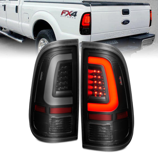 ANZO 2008-2016 Ford  F-250  LED Tail w/ Lights Bar Black Housing Smoke Lens - Burkken Auto Parts
