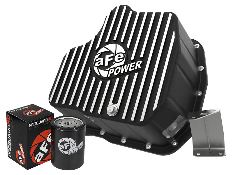 aFe POWER GM Diesel Trucks 01-10 V8-6.6L (td) Pro Series Engine Oil Pan Black w/ Machined Fins - Burkken Auto Parts