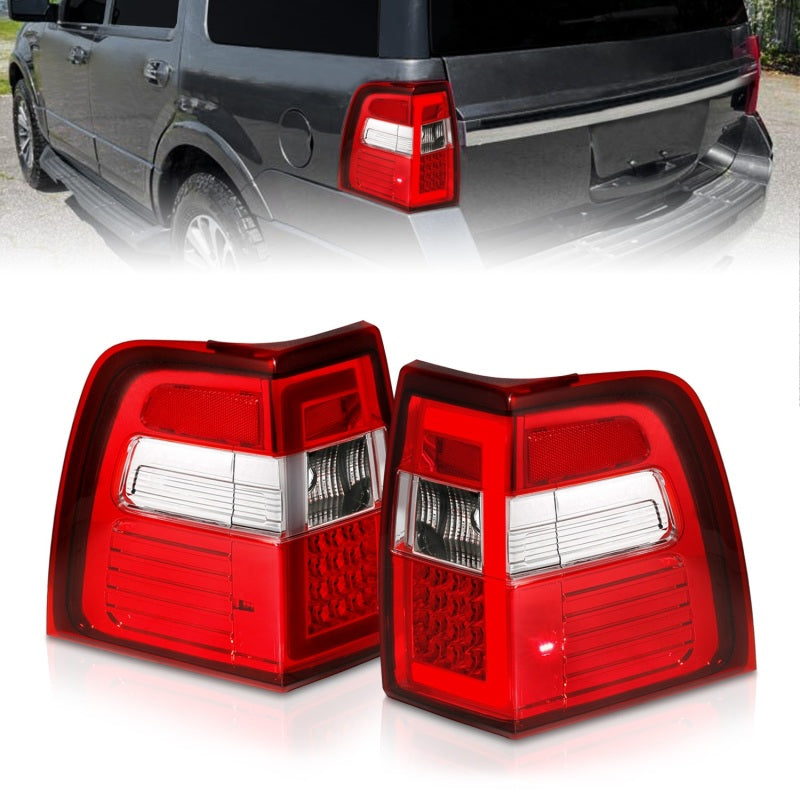 ANZO 07-17 For Expedition LED Taillights w/ Light Bar Chrome Housing Red/Clear Lens - Burkken Auto Parts