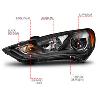 ANZO 2013-2015 Hyundai Genesis Projector Headlights w/ Plank Style Design Black (HID Compatible) - Burkken Auto Parts