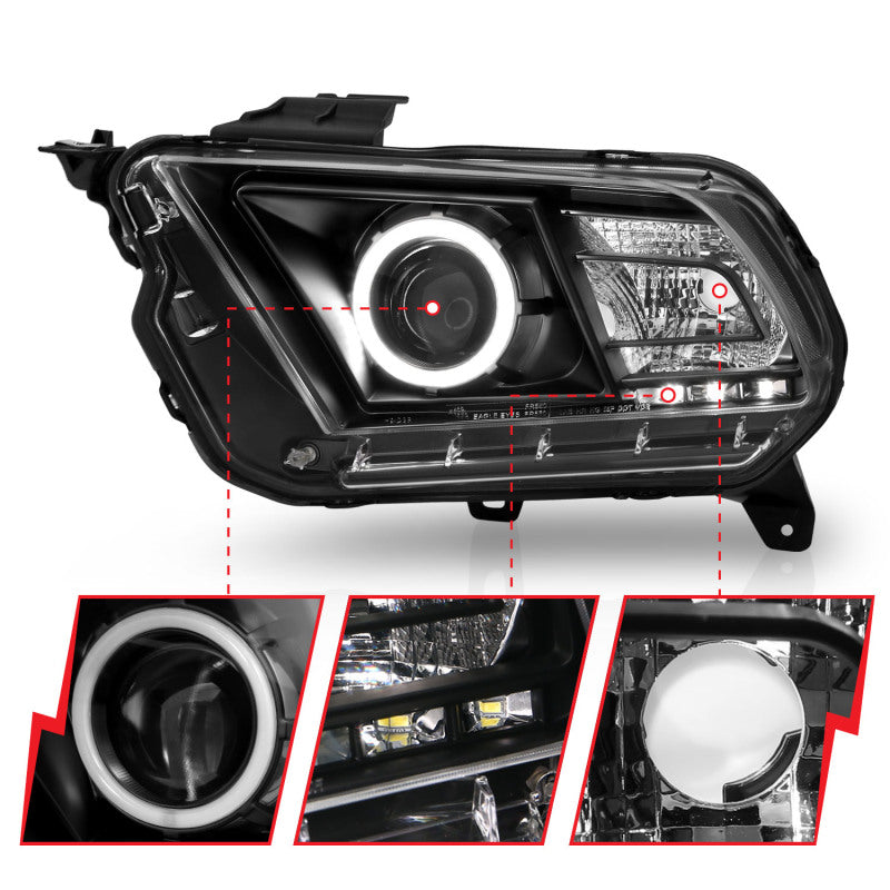 ANZO 2010-2014 Ford Mustang Projector Headlights w/ Halo Black (CCFL) - Burkken Auto Parts