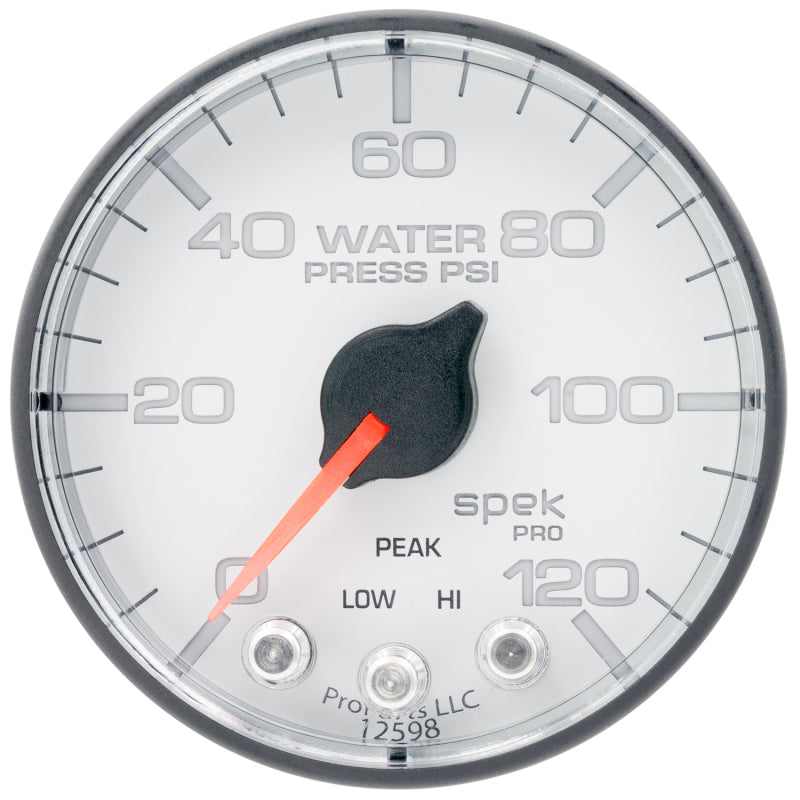 Autometer Spek-Pro 2 1/16in 120PSI Stepper Motor W/Peak & Warn White/Black Water Pressure Gauge - Burkken Auto Parts