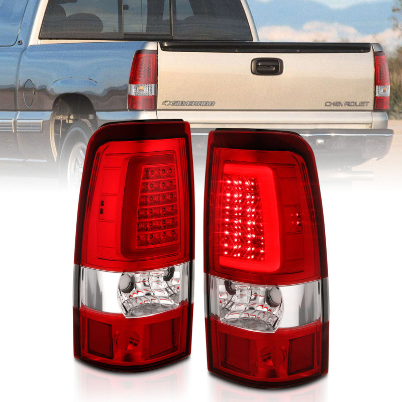 ANZO 2003-2006 Chevy Silverado 1500 LED Taillights Plank Style Chrome With Red/Clear Lens - Burkken Auto Parts