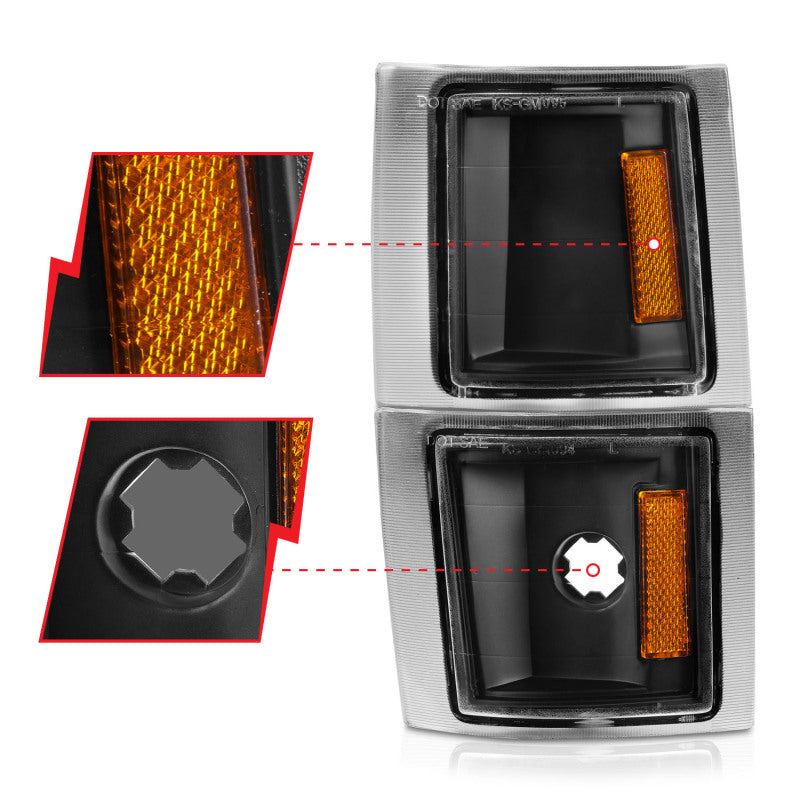 ANZO 1994-1998 Chevrolet Blazer Corner Lights Black Housing Clear Lens w/ Amber Reflector - Burkken Auto Parts