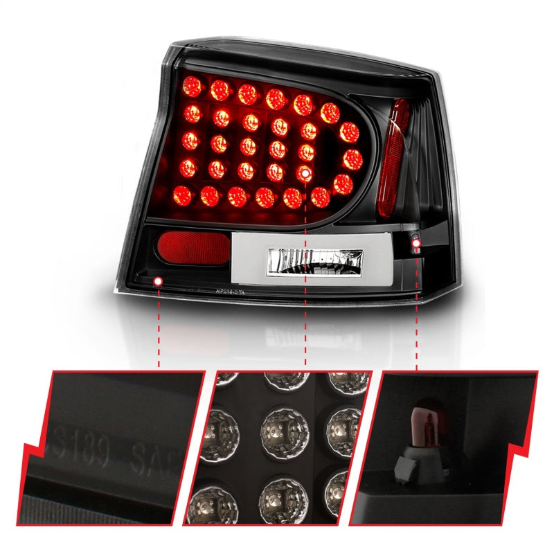 ANZO 2006-2008 Dodge Charger LED Taillights Black - Burkken Auto Parts