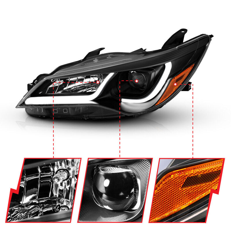 ANZO Projector Headlights With Plank Style Design Black w/Amber 15-16 Toyota Camry (4DR) - Burkken Auto Parts