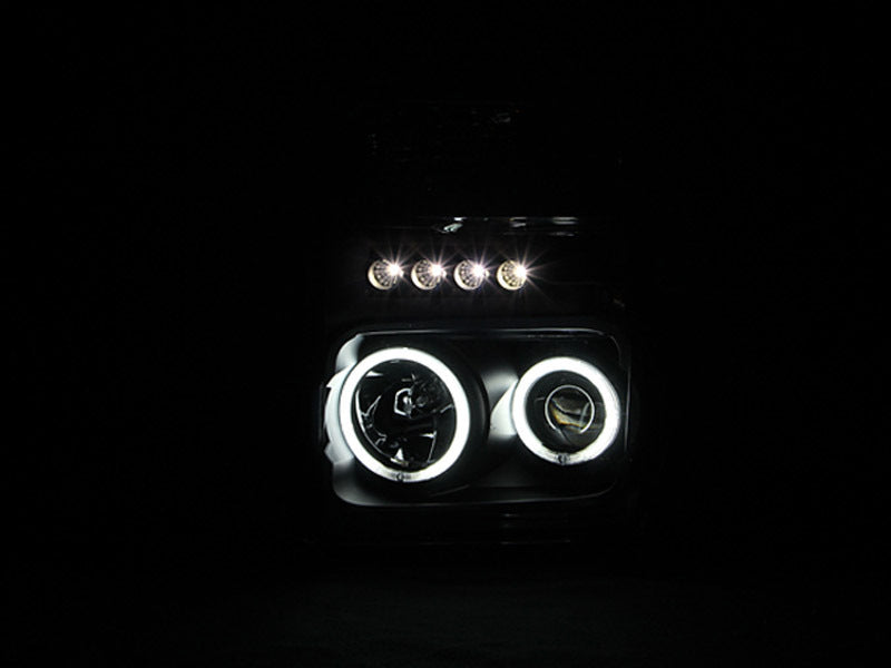 ANZO 2008-2010 Ford F-250 Projector Headlights w/ Halo Black (CCFL) - Burkken Auto Parts
