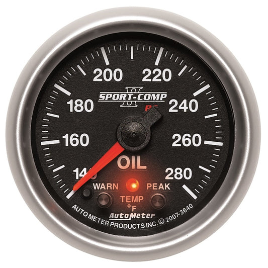 Autometer Sport-Comp II 52.4mm 140-280 Deg F Oil Temperature Peak & Warn w/ Electronic Control Gauge - Burkken Auto Parts