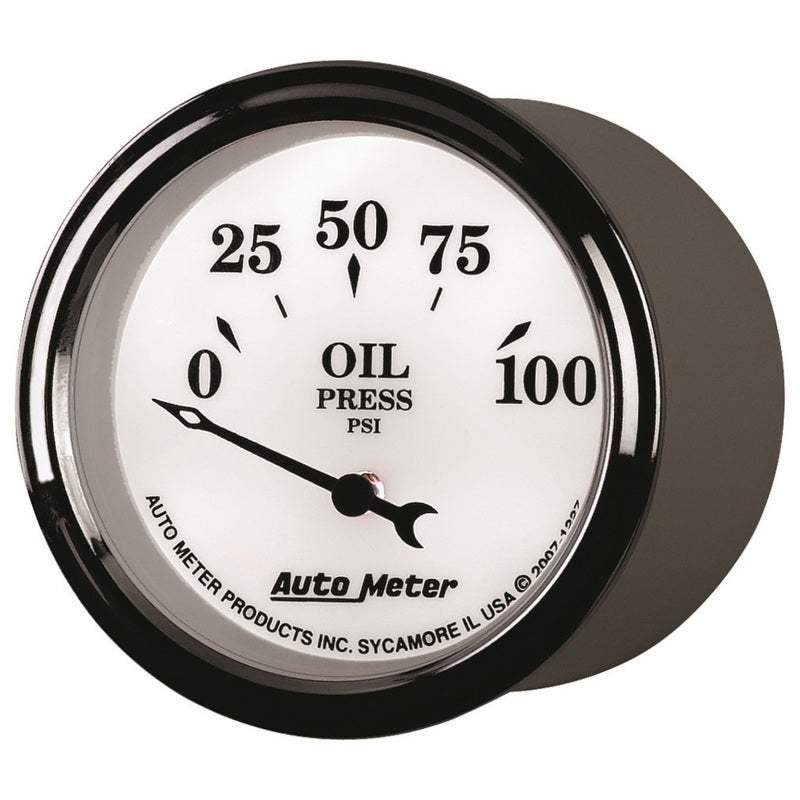 AutoMeter Gauge Oil Press 2-1/16in. 100PSI Elec Old Tyme White II - Burkken Auto Parts