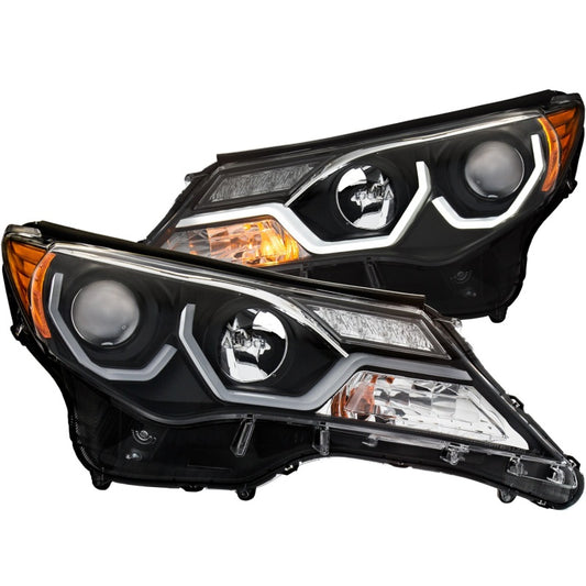 ANZO 2013-2015 Toyota Rav4 Projector Headlights w/ Plank Style Design Black - Burkken Auto Parts