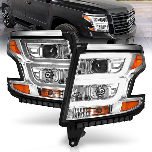 ANZO 2015-2020 Chevy Tahoe Projector Headlights Plank Style Chrome w/DRL - Burkken Auto Parts