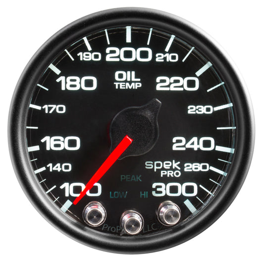 Autometer Spek-Pro Gauge Oil Temp 2 1/16in 300f Stepper Motor W/Peak & Warn Blk/Blk - Burkken Auto Parts