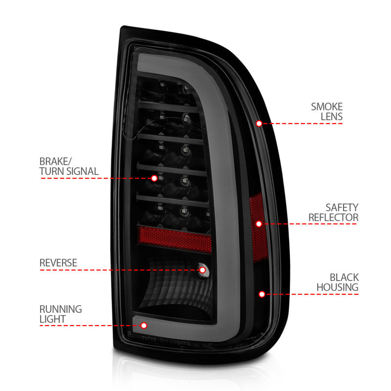 ANZO 00-06 Toyota Tundra (Std. Bed/Reg Cab) LED Taillights w/Light Bar Black Housing Smoke Lens - Burkken Auto Parts