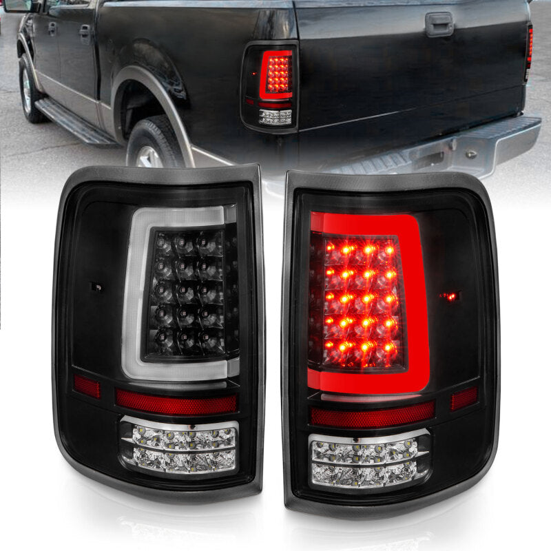 ANZO 2004-2006 Ford F-150 LED Tail Lights w/ Light Bar Black Housing Clear Lens - Burkken Auto Parts