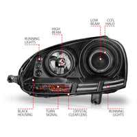 ANZO 2006-2009 Volkswagen Rabbit Projector Headlights w/ Halo Black (CCFL) - Burkken Auto Parts