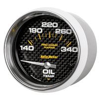 Autometer Marine Carbon Fiber Electric Oil Temperature Gauge 2-5/8in 140-300 Deg F - Burkken Auto Parts