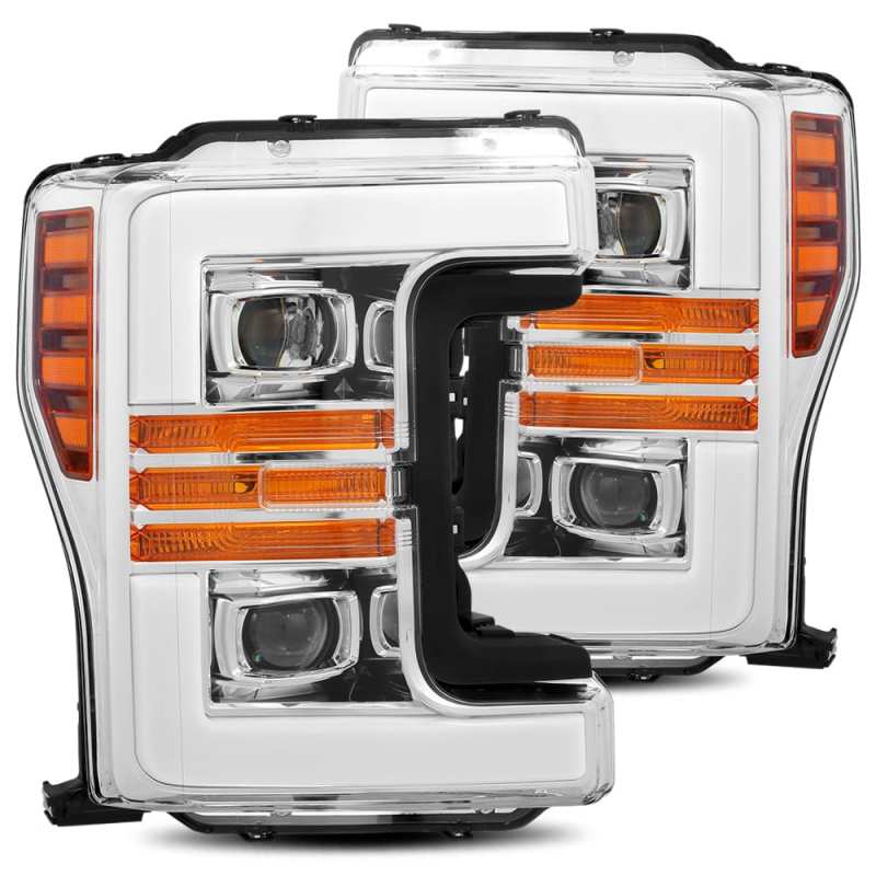 AlphaRex 17-19 Ford F-250 SD PRO-Series Proj Headlights Plank Style Chrome w/Activ Light/Seq Signal - Burkken Auto Parts