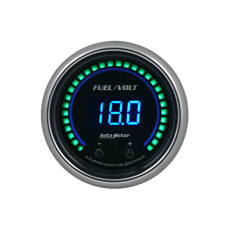 Autometer 52.4mm Black Switchable 0-100 Fuel Level / 8-18V Voltmeter Cobalt Elite Digital Gauge - Burkken Auto Parts