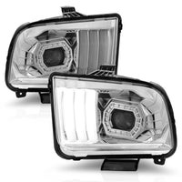 ANZO 05-09 Ford Mustang (w/Factory Halogen HL Only) Projector Headlights w/Light Bar Chrome Housing - Burkken Auto Parts