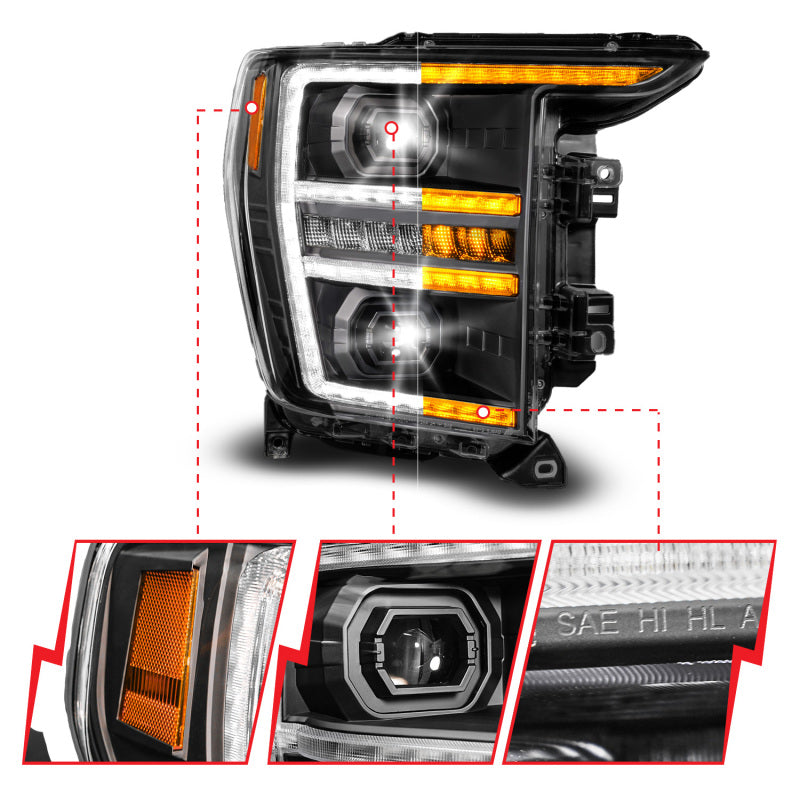 ANZO 21-23 Ford F150 LED Projector Headlight w/Switchback+Sequential - Black (Passenger Side Only) - Burkken Auto Parts