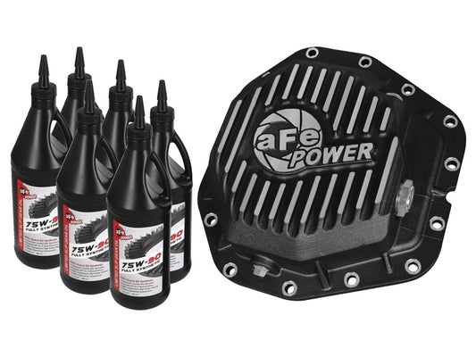 aFe Power Rear Diff Cover Black w/Machined Fins 17-19 Ford 6.7L (td) Dana M300-14 (Dually) w/ Oil - Burkken Auto Parts