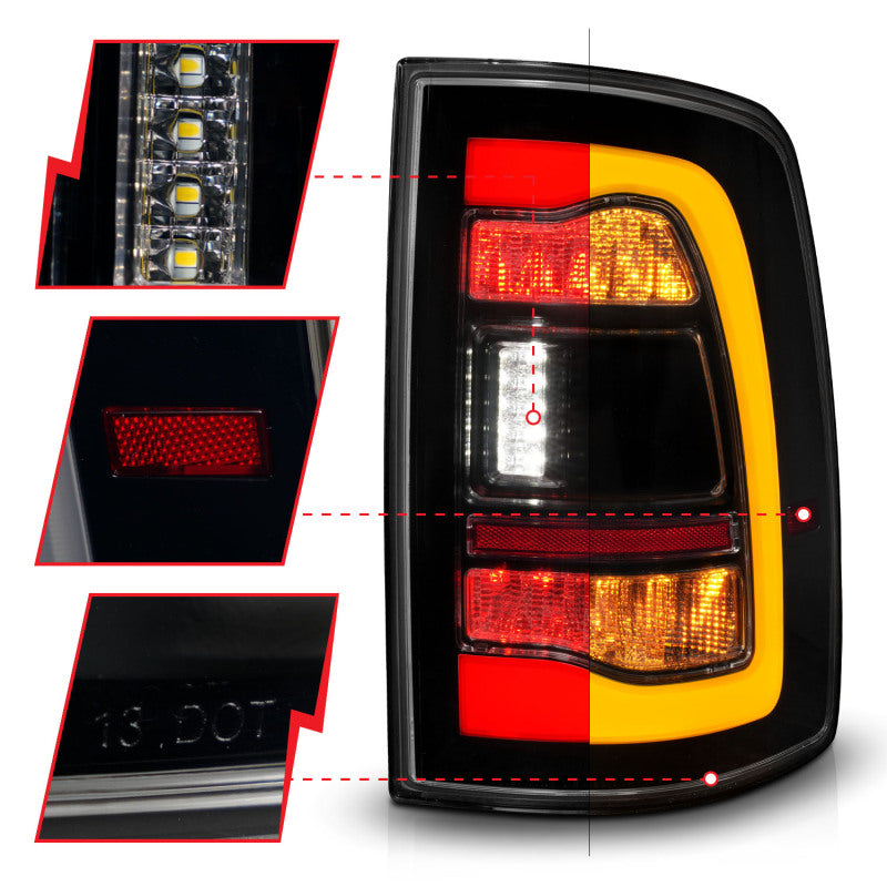 ANZO 09-18 Dodge Ram 1500 Sequential LED Taillights Smoke Black w/Switchback Amber Signal - Burkken Auto Parts