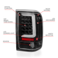 ANZO 1993-1997 Ford  Ranger LED Tail Lights w/ Light Bar Black Housing Clear Lens - Burkken Auto Parts