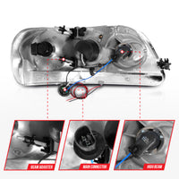 ANZO 1997-2003 Ford F-150 Projector Headlights w/ Light Bar Black Housing - Burkken Auto Parts