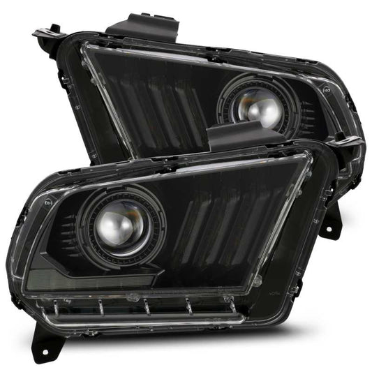 AlphaRex 10-12 Ford Mustang LUXX LED Proj Headlights Plank Style Alpha Blk w/Activ Light/Seq Signal - Burkken Auto Parts