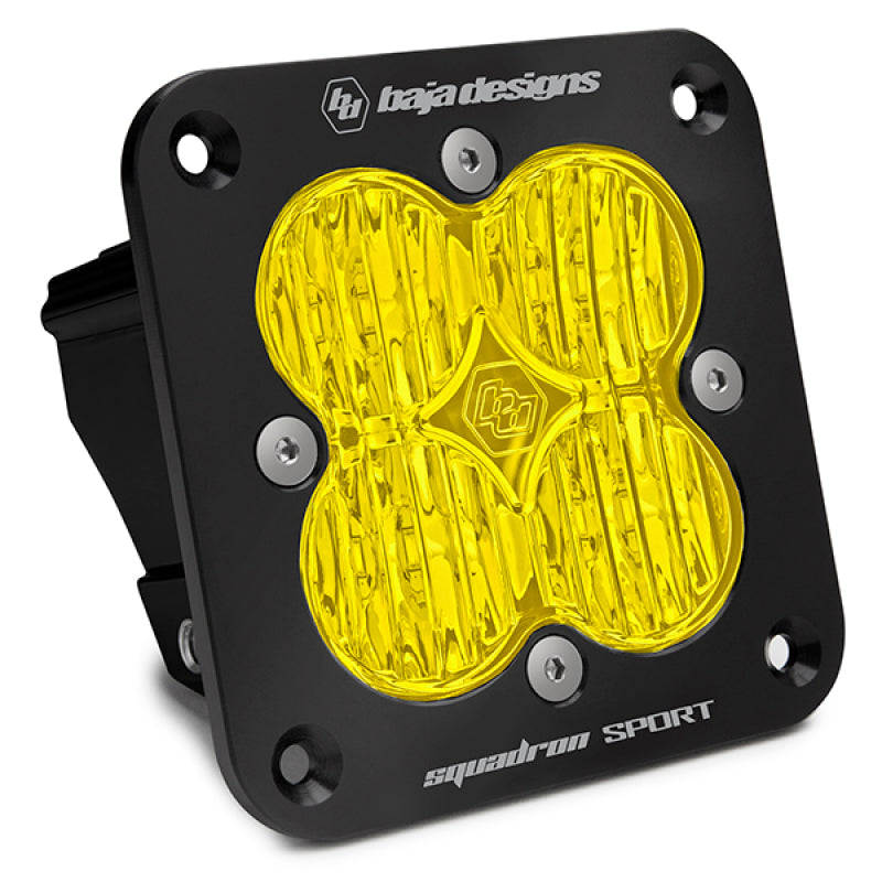 Baja Designs Squadron Sport Black Wide Cornering Pattern Flush Mount LED Light Pod - Amber - Burkken Auto Parts