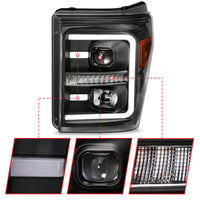 ANZO 2011-2016 Ford F250 Projector Headlights w/ Plank Style Switchback Black w/ Amber - Burkken Auto Parts