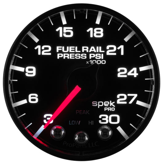 Autometer Spek-Pro Gauge Rail Press 2 1/16in 30Kpsi Stepper Motor W/Peak & Warn Blk/Blk - Burkken Auto Parts