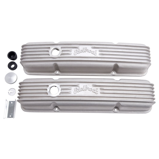 Edelbrock Valve Cover Classic Series Chevrolet 1959-1986 262-400 CI V8 w/ Oil Fill Hole Satin - Burkken Auto Parts