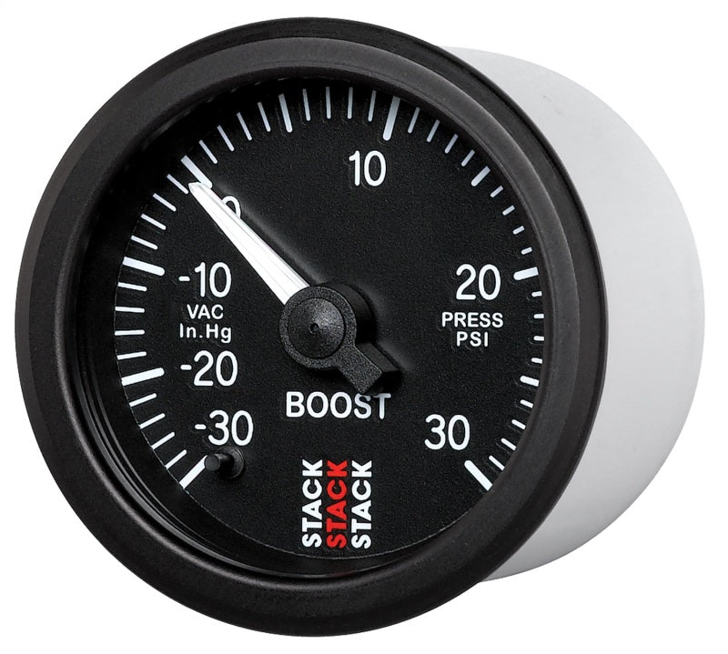 Autometer Stack 52mm -30INHG to +30 PSI (Incl T-Fitting) Pro Stepper Motor Boost Press Gauge - Black - Burkken Auto Parts