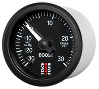 Autometer Stack 52mm -30INHG to +30 PSI (Incl T-Fitting) Pro Stepper Motor Boost Press Gauge - Black - Burkken Auto Parts