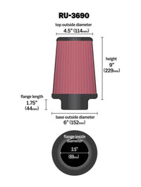 K&N Universal Clamp-On Air Filter 3-1/2in FLG / 6in B / 4-1/2in T / 9in H - Burkken Auto Parts