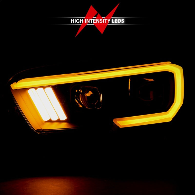 ANZO 2016-2017 Toyota Tacoma Projector Headlights w/ Plank Style Switchback Black w/ Amber w/ DRL - Burkken Auto Parts