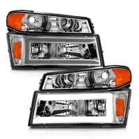 ANZO 04-12 GM Colorado/Canyon/I-Series Crystal Headlights - w/ Light Bar Chrome Housing 4pcs - Burkken Auto Parts
