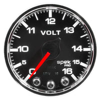 Autometer Spek-Pro Gauge Voltmeter 2 1/16in 16V Stepper Motor W/Peak & Warn Blk/Chrm - Burkken Auto Parts